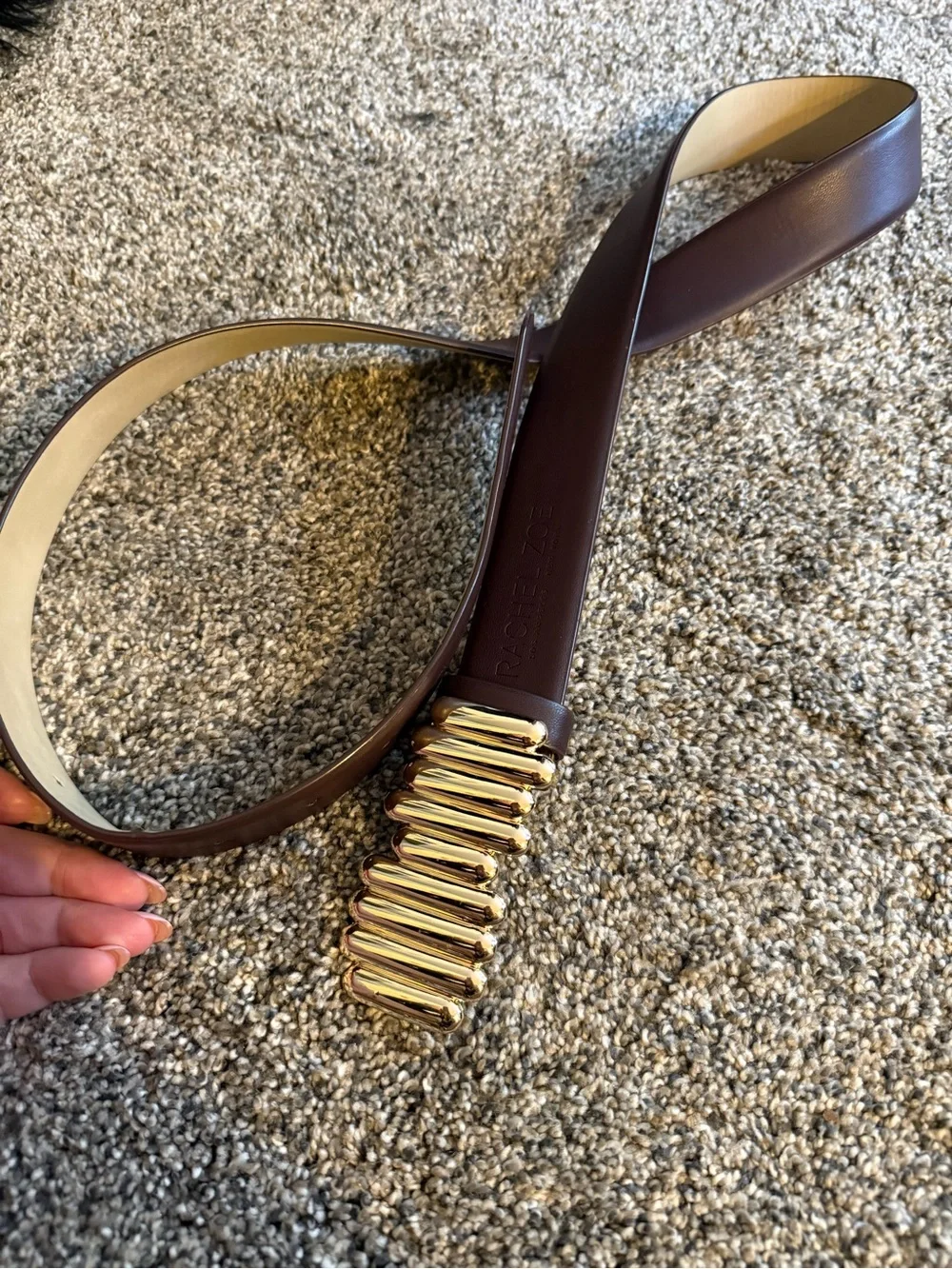 xl Brown Leather Rachel Zoe Belt with Gold Bar Accent